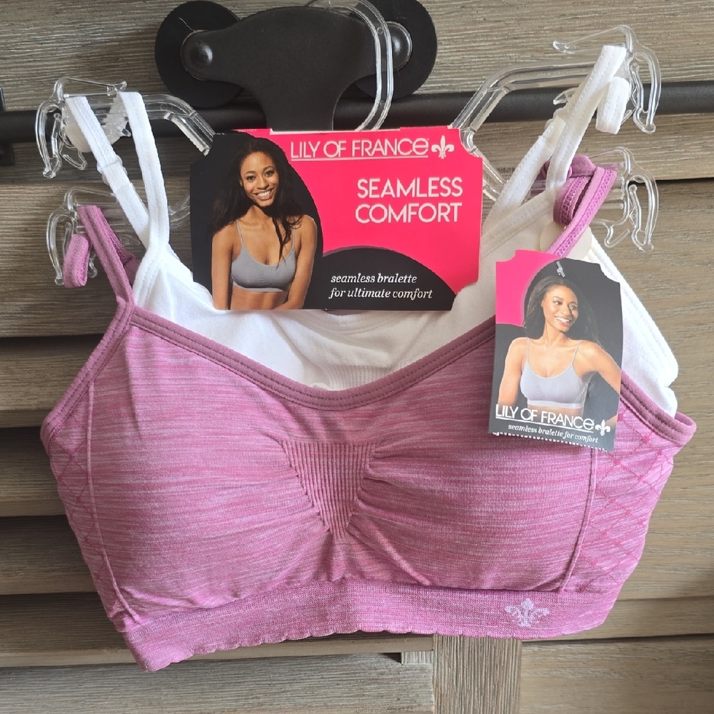 Lily of France Seamless Comfort Bralette - Pink and White